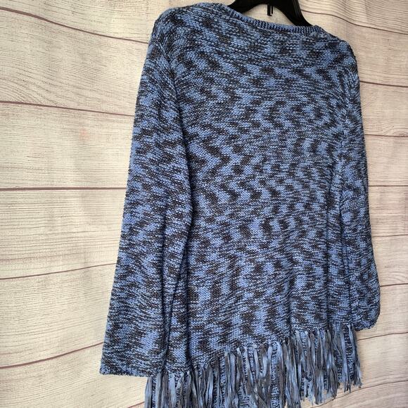 Laura Ashley Blue Cardigan Sweater with Fringe Tassels 3/4 Sleeves Size Large - Picture 13 of 16